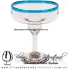 Copa Margarita vaso Borde de Color Azul Aguamarina (pie cristal), Artesanías de Vidrio Soplado - Blown Glass Margarita Cup Handmade