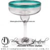 Copa Margarita vaso Borde de Color Azul Teal (Turquesa) (pie cristal), Artesanías de Vidrio Soplado - Blown Glass Margarita Cup Handmade