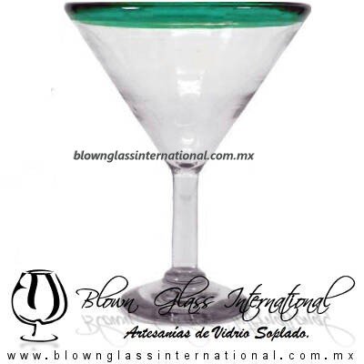 Copa Martini borde de color Artesanal, de Vidrio Soplado, Borde Azul Teal (Turquesa) - Martini Glass Cup, Handmade Copa Martini borde de color Artesanal, de Vidrio Soplado, Borde Azul Teal (Turquesa) - Martini Glass Cup, Handmade