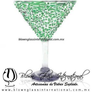 Copa Martini Granizado de Color Verde Jade (pie cristal) Artesanias de Vidrio Soplado Fino - Blown Glass Martini Cup Handmade