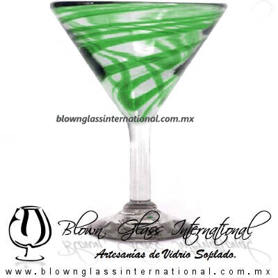 Copa Martini Hilo Jalado de color Verde Jade (pie cristal) Artesanias de Vidrio Soplado Fino - Blown Glass Martini Cup Handmade Copa Martini Hilo Jalado de color Verde Jade (pie cristal) Artesanias de Vidrio Soplado Fino - Blown Glass Martini Cup Handmade