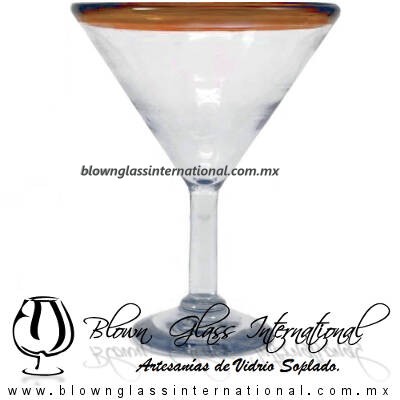 Copa Martini borde de color Artesanal, de Vidrio Soplado, Borde Ámbar - Martini Glass Cup, Handmade Copa Martini borde de color Artesanal, de Vidrio Soplado, Borde Ámbar Martini Glass Cup, Handmade