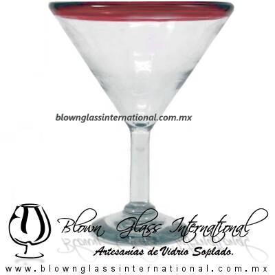 Copa Martini borde de color Artesanal, de Vidrio Soplado, Borde Amatista - Martini Glass Cup, Handmade Copa Martini borde de color Artesanal, de Vidrio Soplado, Borde Amatista - Martini Glass Cup, Handmade
