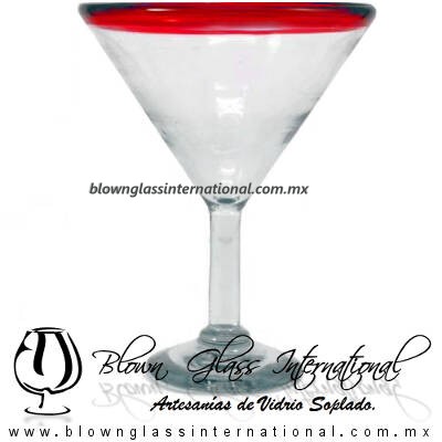 Copa Martini borde de color Artesanal, de Vidrio Soplado, Borde Rojo Martini Glass Cup, Handmade Copa Martini borde de color Artesanal, de Vidrio Soplado, Borde Rojo - Martini Glass Cup, Handmade