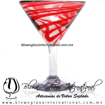 Copa Martini Hilo Jalado de color Rojo (pie cristal) Artesanias de Vidrio Soplado Fino - Blown Glass Martini Cup Handmade Copa Martini Hilo Jalado de color Rojo (pie cristal) Artesanias de Vidrio Soplado Fino - Blown Glass Martini Cup Handmade