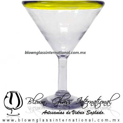 Copa Martini borde de color Artesanal, de Vidrio Soplado, Borde Amarillo - Martini Glass Cup, Handmade Copa Martini borde de color Artesanal, de Vidrio Soplado, Borde Amarillo - Martini Glass Cup, Handmade