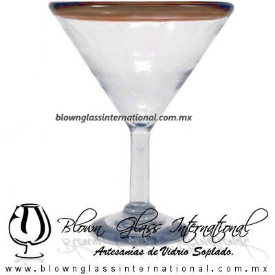 Copa Martini borde de color Artesanal, de Vidrio Soplado, Borde Chocolate - Martini Glass Cup, Handmade Copa Martini borde de color Artesanal, de Vidrio Soplado, Borde Chocolate - Martini Glass Cup, Handmade