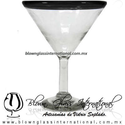 Copa Martini borde de color Artesanal, de Vidrio Soplado, Borde Negro Martini Glass Cup, Handmade Copa Martini borde de color Artesanal, de Vidrio Soplado, Borde Negro - Martini Glass Cup, Handmade