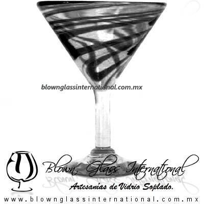 Copa Martini Hilo Jalado de color Negro (pie cristal) Artesanias de Vidrio Soplado Fino - Blown Glass Martini Cup Handmade Copa Martini Hilo Jalado de color Negro (pie cristal) Artesanias de Vidrio Soplado Fino - Blown Glass Martini Cup Handmade