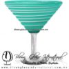 Copa Martini solido y espiral de color opalino Azul Teal (Turquesa) y blanco, Artesanal de Vidrio Soplado - Blown Glass Martini Cup Handmade