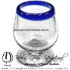 Copa Coñac Borde de Color zul Cobalto, pie cristal, Artesanías de Vidrio Soplado - Blown Glass Cognac Cup Glass Handmade