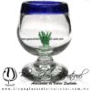 Copa Coñac Maguey Verde y Borde de color Azul Cobalto, Artesanías de Vidrio Soplado - Blown Glass Cognac Cup Handmade