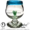 Copa Coñac Maguey Verde y Borde de color Azul Aguamarina, Artesanías de Vidrio Soplado - Blown Glass Cognac Cup Handmade