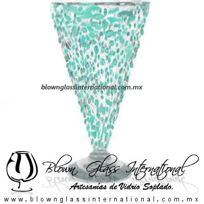 Copa Cónica Cervecera Granizado de color Azul Teal, Turquesa, (pie cristal), Artesanías de Vidrio Soplado - Blown Glass Cup Handmade Copa Cónica Cervecera Granizado de color Azul Teal, Turquesa, (pie cristal), Artesanías de Vidrio Soplado - Blown Glass Cup Handmade