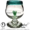 Copa Coñac Maguey Verde y Borde de color Azul Teal (Turquesa), Artesanías de Vidrio Soplado - Blown Glass Cognac Cup Handmade