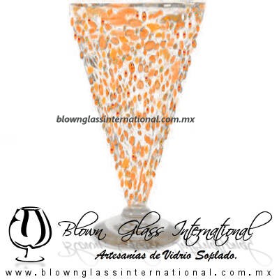 Copa Cónica Cervecera Granizado de color Naranja (pie cristal), Artesanías de Vidrio Soplado - Blown Glass Cup Handmade Copa Cónica Cervecera Granizado de color Naranja (pie cristal), Artesanías de Vidrio Soplado - Blown Glass Cup Handmade