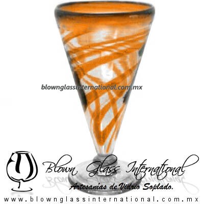 Copa Cónica Cervecera Hilo Jalado y Borde de color Naranja (pie cristal), Artesanías de Vidrio Soplado - Blown Glass Cup Handmade Copa Cónica Cervecera Hilo Jalado y Borde de color Naranja (pie cristal), Artesanías de Vidrio Soplado - Blown Glass Cup Handmade