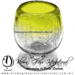 Copa Coñac Craquelada Color Desvanecido Amarillo. Artesanías de Vidrio Soplado, Blown Glass Cognac Cup Handmade
