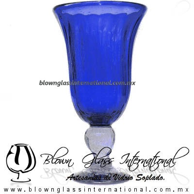 Copa Campana Acanalada Color Sólido Azul Cobalto, Artesanías de Vidrio Soplado - Blown Glass Cup Handmade