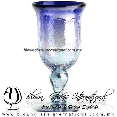 Copa Campana Craquelada Lustre y Desvanecido azul cobalto, cobalt blue, Artesanías de Vidrio Soplado - Blown Glass Factory store cup water glass Handmade