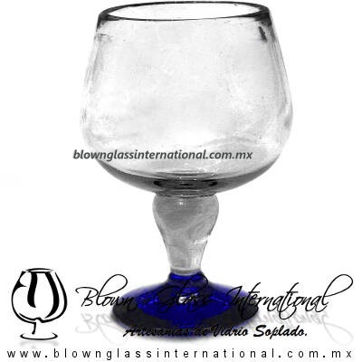 Copa Chabela Pie de color Azul Cobalto, Artesanías de Vidrio Soplado - Blown Glass Cup Handmade