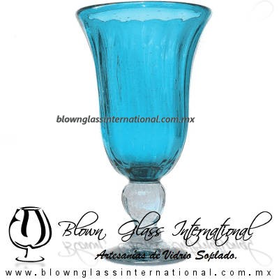 Copa Campana Acanalada y Sólido de color Aguamarina, Artesanías de Vidrio Soplado - Blown Glass Cup Handmade