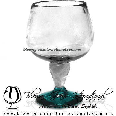 Copa Chabela Pie de color Azul Teal (Turquesa), Artesanías de Vidrio Soplado - Blown Glass Cup Handmade