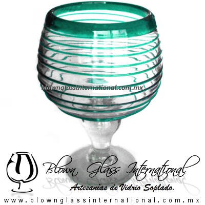 Copa Chabela Borde y Espiral de color Azul Teal (Turquesa), Artesanías de Vidrio Soplado - Blown Glass Cup Handmade Copa Chabela Borde y Espiral de color Azul Teal (Turquesa), Artesanías de Vidrio Soplado - Blown Glass Cup Handmade