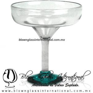 Copa Margarita Yulin Pie de Color Azul Teal (Turquesa), Artesanías de Vidrio Soplado - Blown Glass Margarita Cup Handmade