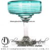 Copa Margarita Yulin Borde y Espiral de Color Azul Teal, Turquesa, (pie cristal), Artesanías de Vidrio Soplado - Blown Glass Margarita Cup Handmade