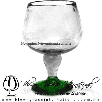 Copa Chabela Pie de color Verde Jade, Artesanías de Vidrio Soplado - Blown Glass Cup Handmade