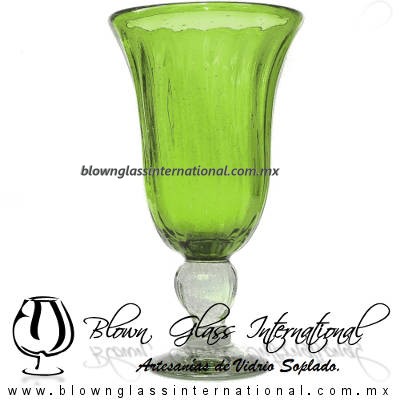 Copa Campana Acanalada y Sólido de color Verde Olivo, Artesanías de Vidrio Soplado - Blown Glass Cup Handmade