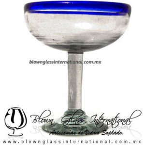 Copa Margarita Media Naranja Borde de color Azul Cobalto, Cobalt Blue, Artesanías de Vidrio Soplado - Blown Glass Factory store cup water glass Handmade