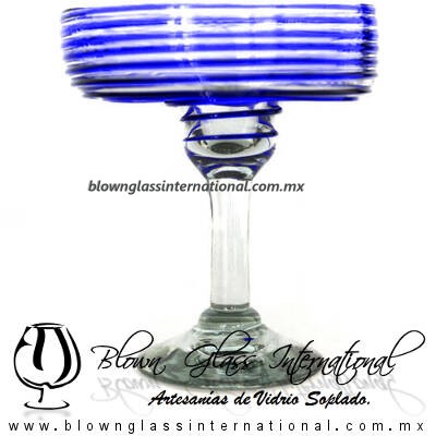 Copa Margarita Vaso Espiral de Color Azul Cobalto, Cobalt Blue, Artesanías de Vidrio Soplado, Fabrica de Vidrio - Blown Glass Factory Store Tequila Shot Drunk Handmade