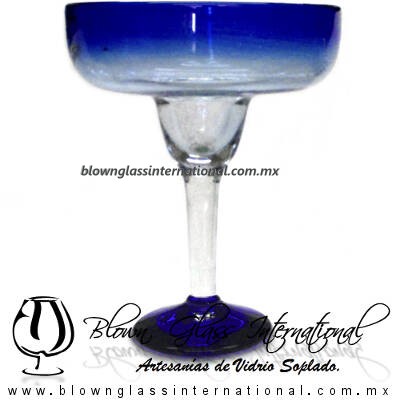 Copa Margarita Vaso desvanecido y Pie de Color Azul Cobalto, Cobalt Blue, Artesanías de Vidrio Soplado, Fabrica de Vidrio - Blown Glass Factory Store Tequila Shot Drunk Handmade