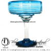 Copa Margarita Yulin Borde Espiral y Pie de Color Aguamarina, Aqua Blue, Artesanías de Vidrio Soplado - Blown Glass Margarita Cup Handmade