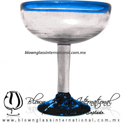 Copa Margarita Media Naranja Borde y pie de color Azul Aguamarina, Aqua Blue, Artesanías de Vidrio Soplado - Blown Glass Factory store cup water glass Handmade