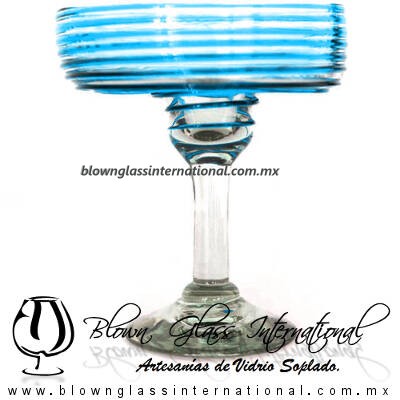Copa Margarita Vaso Espiral de Color Aguamarina, Aqua Blue, Artesanías de Vidrio Soplado, Fabrica de Vidrio - Blown Glass Factory Store Tequila Shot Drunk Handmade