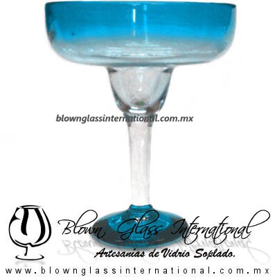 Copa Margarita Vaso desvanecido y Pie de Color Aguamarina, Aqua Blue, Artesanías de Vidrio Soplado, Fabrica de Vidrio - Blown Glass Factory Store Tequila Shot Drunk Handmade