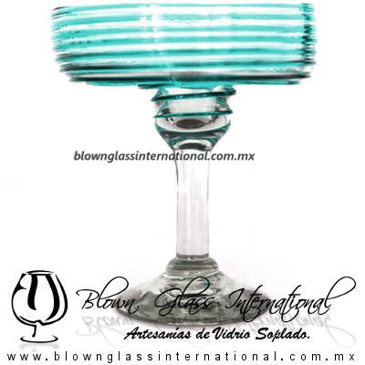 Copa Margarita Vaso Espiral de Color Turquesa, Teal Blue, Artesanías de Vidrio Soplado, Fabrica de Vidrio - Blown Glass Factory Store Tequila Shot Drunk Handmade