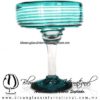 Copa Margarita con Vaso Borde Espiral y Pie de Color Turquesa, Teal Blue, Artesanías de Vidrio Soplado, Fabrica de Vidrio - Blown Glass Factory Store Tequila Shot Drunk Handmade