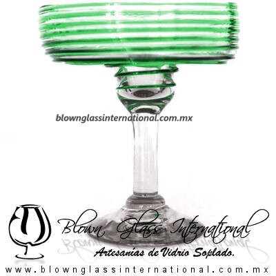 Copa Margarita Vaso Espiral de Color Verde Jade, Dark Green, Artesanías de Vidrio Soplado, Fabrica de Vidrio - Blown Glass Factory Store Tequila Shot Drunk Handmade