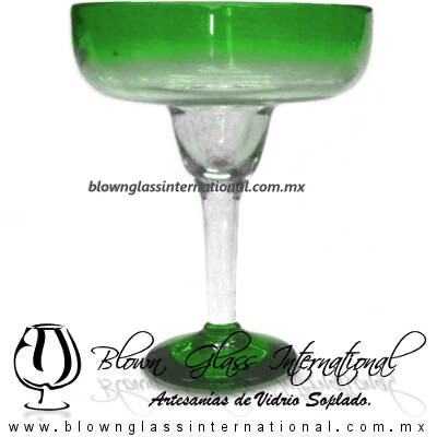 Copa Margarita Vaso desvanecido y Pie de Color Verde Jade, Dark Green, Artesanías de Vidrio Soplado, Fabrica de Vidrio - Blown Glass Factory Store Tequila Shot Drunk Handmade