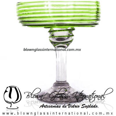 Copa Margarita Vaso Espiral de Color Verde Lima, Light Green, Artesanías de Vidrio Soplado, Fabrica de Vidrio - Blown Glass Factory Store Tequila Shot Drunk Handmade