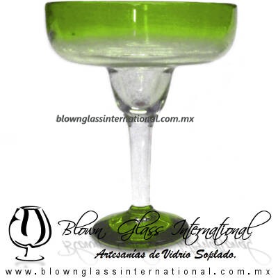Copa Margarita Vaso desvanecido y Pie de Color Verde Lima, Light Green, Artesanías de Vidrio Soplado, Fabrica de Vidrio - Blown Glass Factory Store Tequila Shot Drunk Handmade