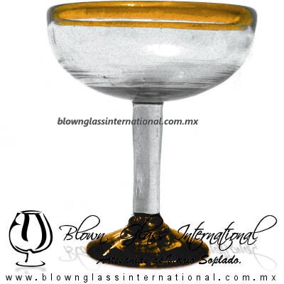 Copa Margarita Media Naranja Borde y pie de color Ambar, Artesanías de Vidrio Soplado - Blown Glass Factory store cup water glass Handmade