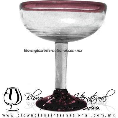 Copa Margarita Media Naranja Borde y pie de color Amatista, Artesanías de Vidrio Soplado - Blown Glass Factory store cup water glass Handmade