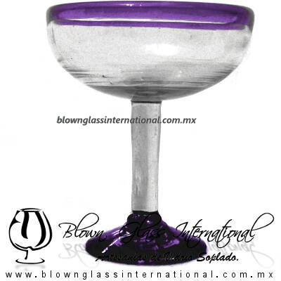 Copa Margarita Media Naranja Borde y pie de color Morado Purple, Artesanías de Vidrio Soplado - Blown Glass Factory store cup water glass Handmade