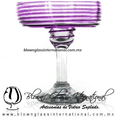 Copa Margarita Vaso Espiral de Color Morado, Purple, Artesanías de Vidrio Soplado, Fabrica de Vidrio - Blown Glass Factory Store Tequila Shot Drunk Handmade