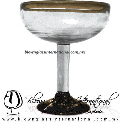 Copa Margarita Media Naranja Borde y pie de color Chocolate Brown, Artesanías de Vidrio Soplado - Blown Glass Factory store cup water glass Handmade